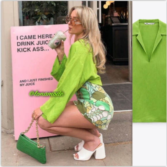 💚 Zara Green Oversized Linen Blend Shirt 💚 - Picture 3 of 14